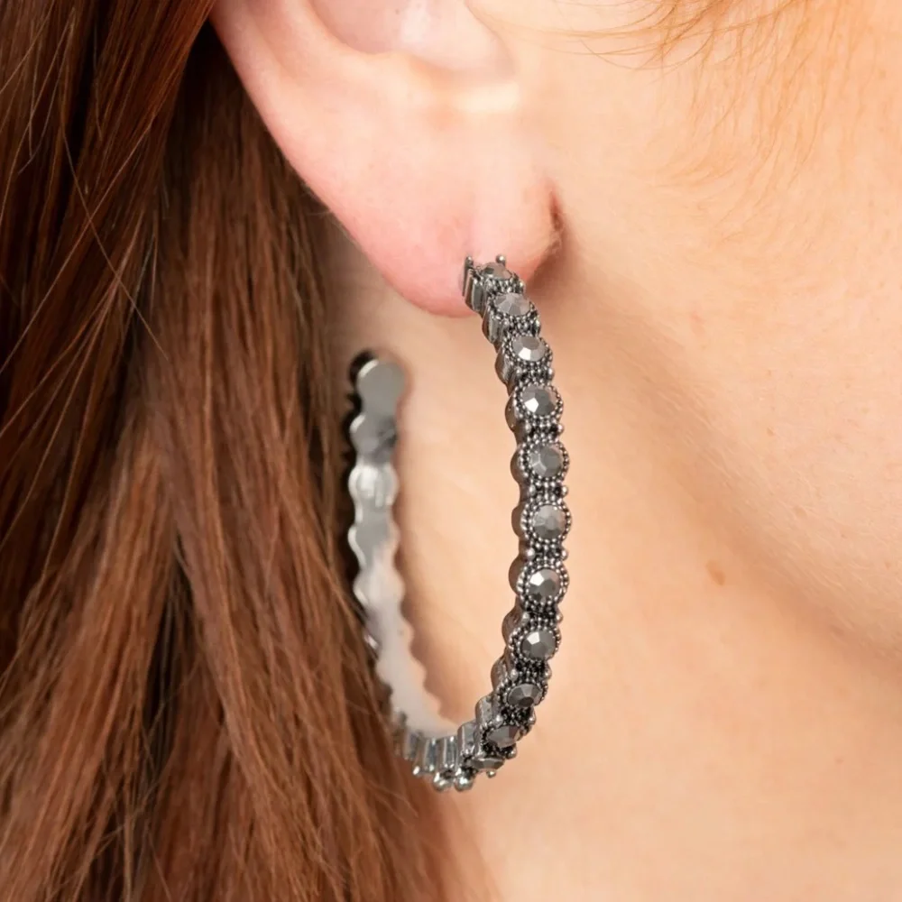 NWT Rhinestone Studded Sass Silver Hoop Earrings(Last One) - Picture 1 of 5